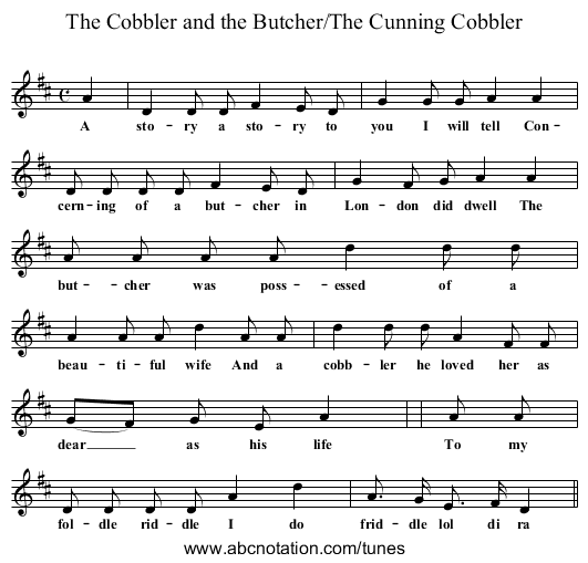 The Cobbler and the Butcher/The Cunning Cobbler - staff notation