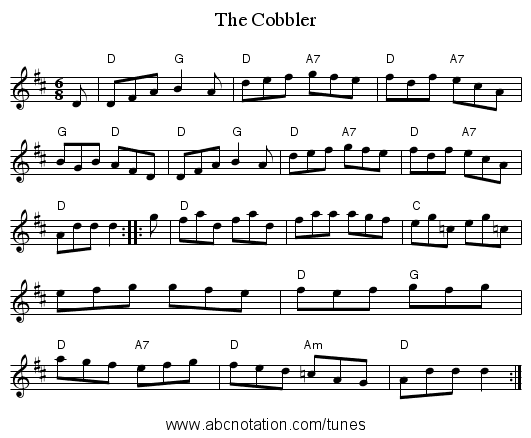 The Cobbler - staff notation