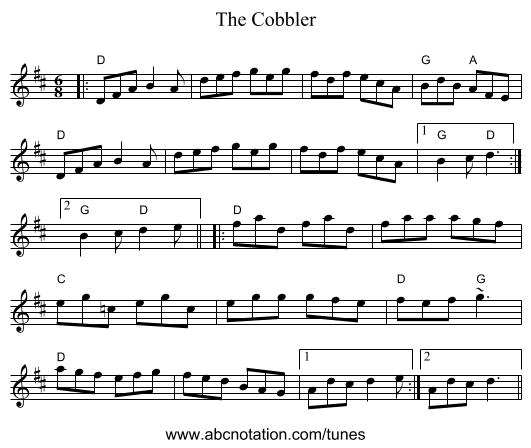 The Cobbler - staff notation
