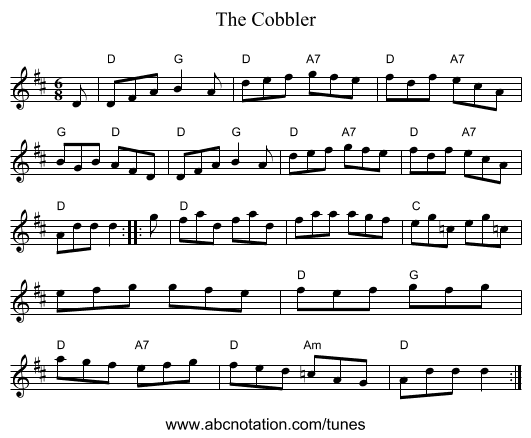 The Cobbler - staff notation