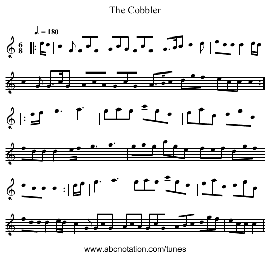 The Cobbler - staff notation