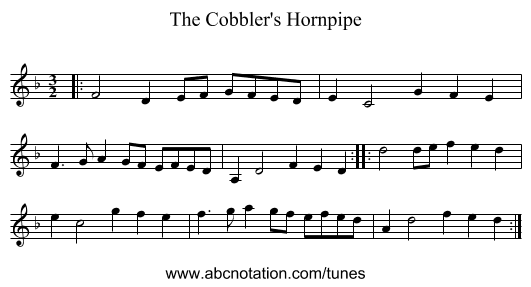 The Cobbler's Hornpipe - staff notation
