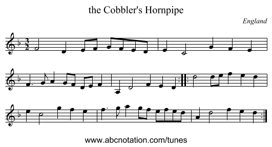 the Cobbler's Hornpipe - staff notation