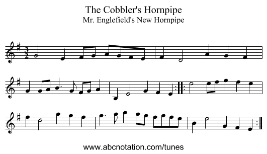 The Cobbler's Hornpipe - staff notation