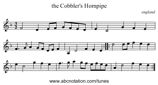 the Cobbler's Hornpipe - staff notation