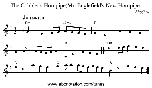 The Cobbler's Hornpipe(Mr. Englefield's New Hornpipe) - staff notation