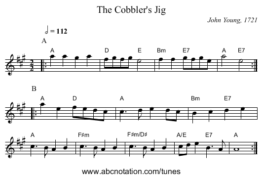 The Cobbler's Jig - staff notation