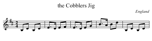 the Cobblers Jig - staff notation