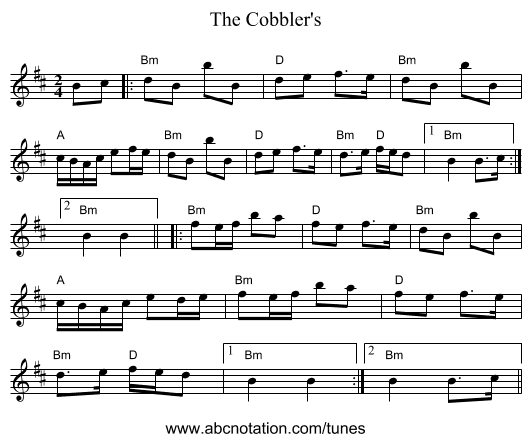 The Cobbler's - staff notation