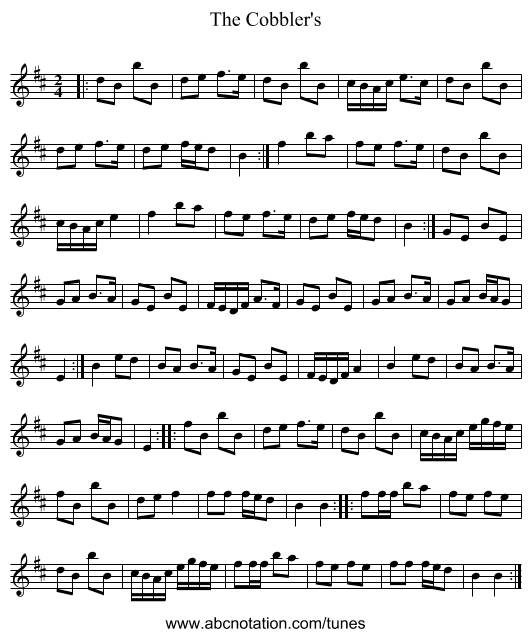 The Cobbler's - staff notation