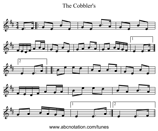 The Cobbler's - staff notation