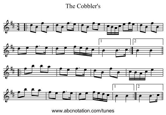 The Cobbler's - staff notation