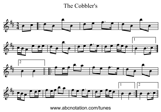 The Cobbler's - staff notation