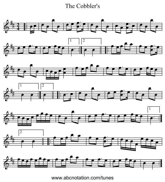 The Cobbler's - staff notation