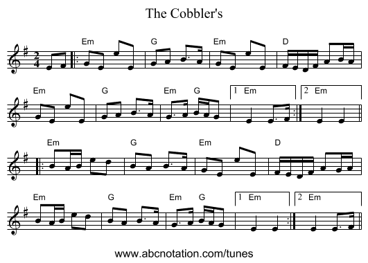 The Cobbler's - staff notation