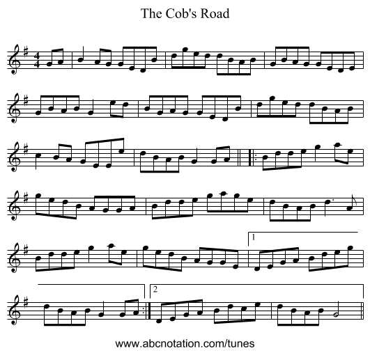 The Cob's Road - staff notation