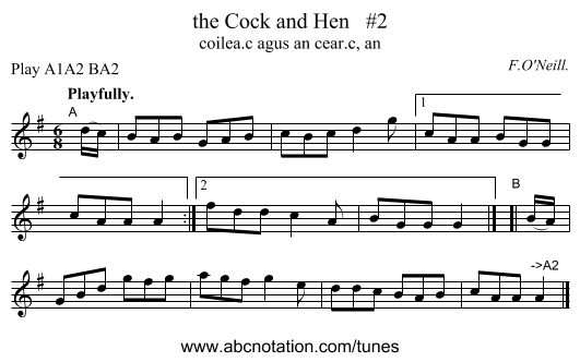 the Cock and Hen   #2 - staff notation