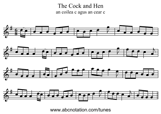 The Cock and Hen - staff notation