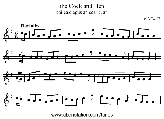 the Cock and Hen - staff notation