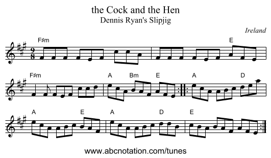 the Cock and the Hen - staff notation