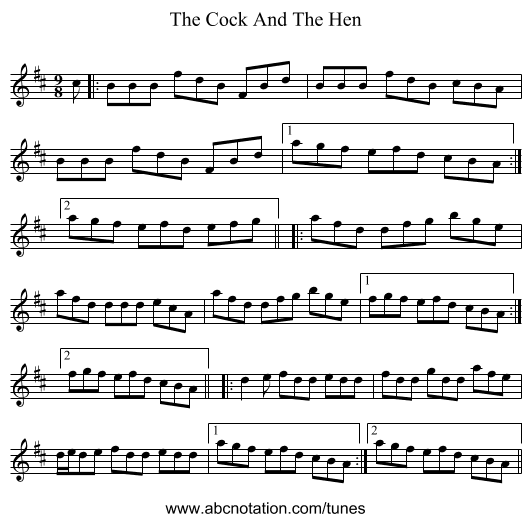 The Cock And The Hen - staff notation