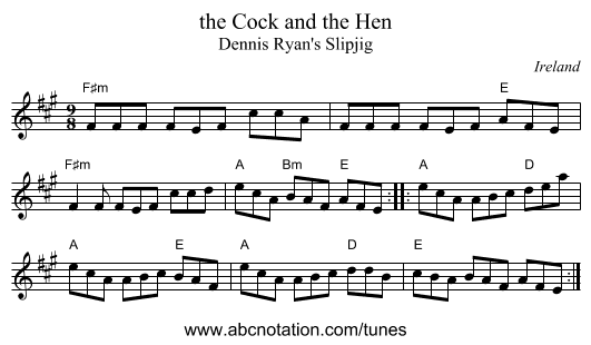 the Cock and the Hen - staff notation