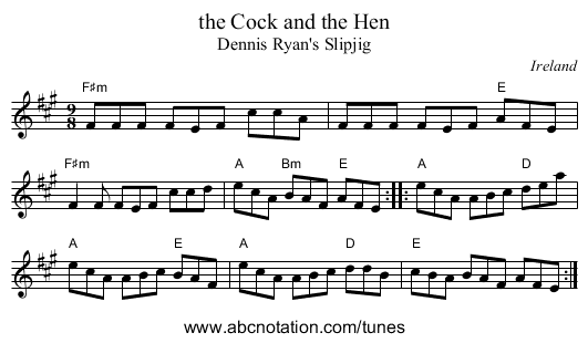 the Cock and the Hen - staff notation