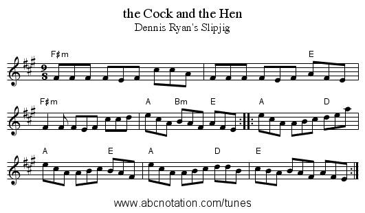 the Cock and the Hen - staff notation