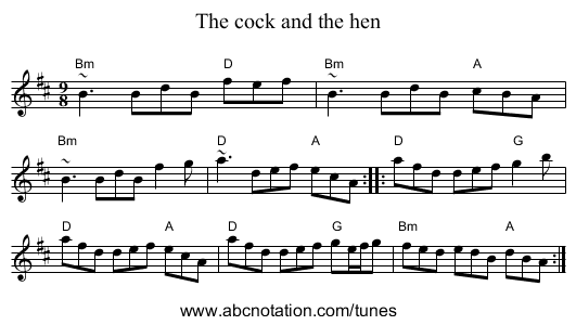 The cock and the hen - staff notation
