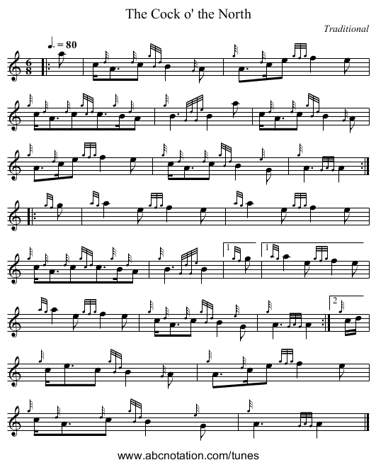 The Cock o' the North - staff notation