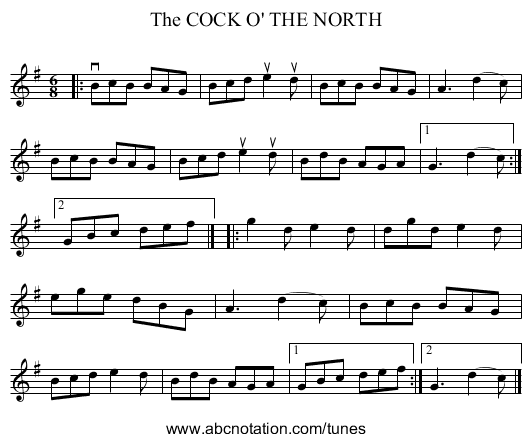 The COCK O' THE NORTH - staff notation
