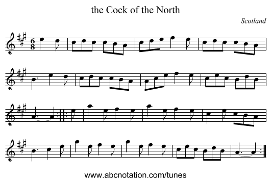 the Cock of the North - staff notation