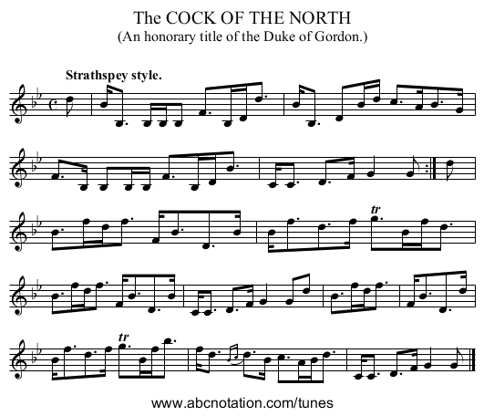 The COCK OF THE NORTH - staff notation