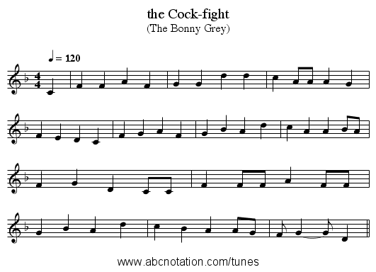 the Cock-fight - staff notation