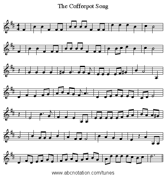 The Coffeepot Song - staff notation