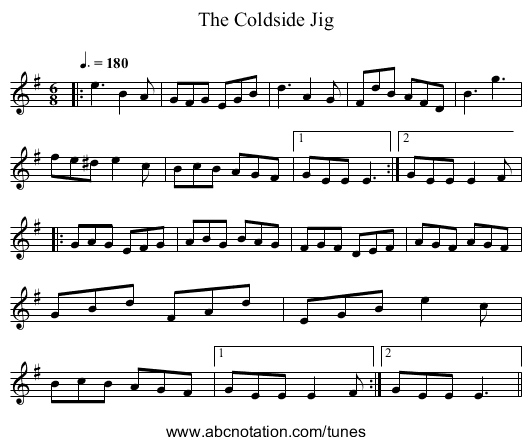 The Coldside Jig - staff notation