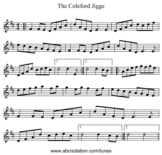 The Coleford Jigge - staff notation