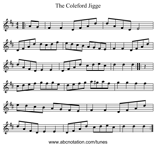 The Coleford Jigge - staff notation