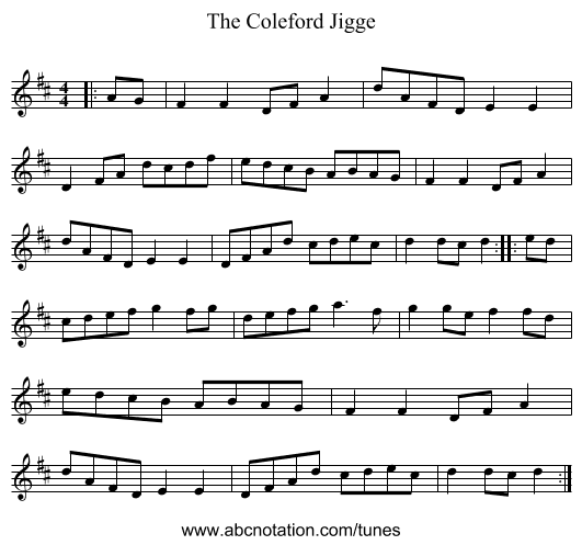 The Coleford Jigge - staff notation