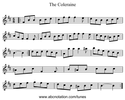 The Coleraine - staff notation