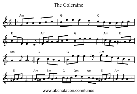 The Coleraine - staff notation