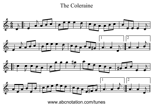 The Coleraine - staff notation