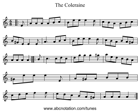 The Coleraine - staff notation
