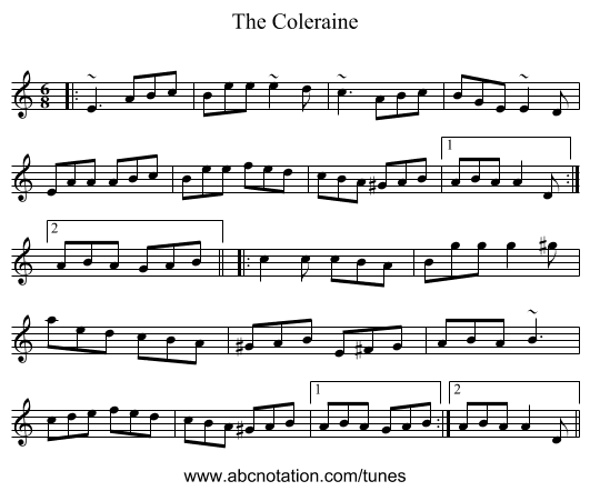 The Coleraine - staff notation