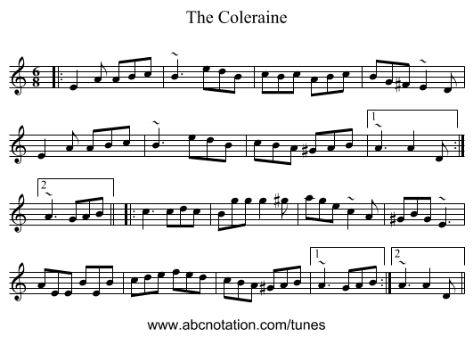 The Coleraine - staff notation