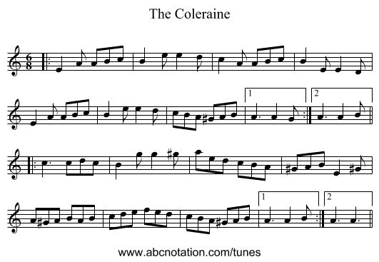 The Coleraine - staff notation