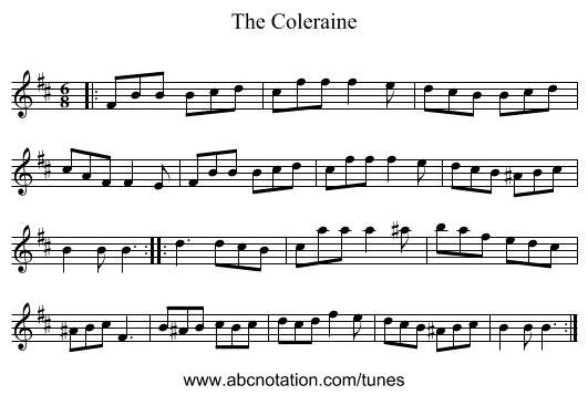 The Coleraine - staff notation
