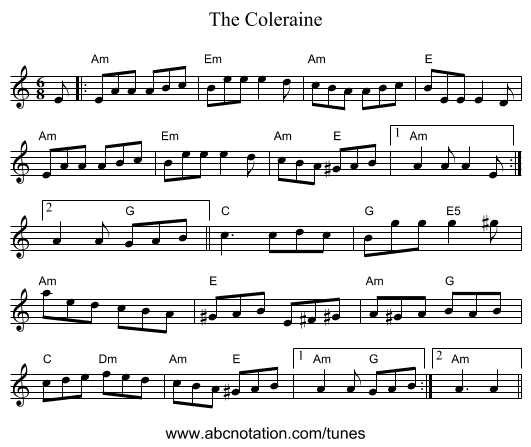 The Coleraine - staff notation