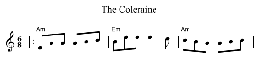 The Coleraine - staff notation