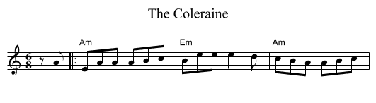 The Coleraine - staff notation